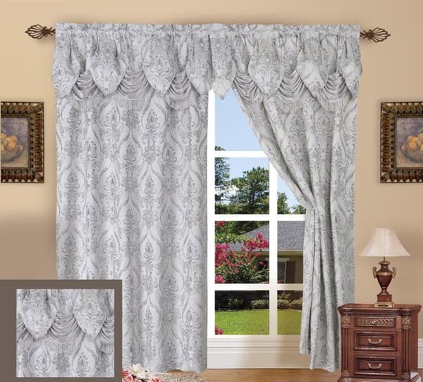Elegant komfort - Penelopie Silver - Penelopie Jacquard Look Gardin Panel Set, Polyester, Silver, 54x84 tum