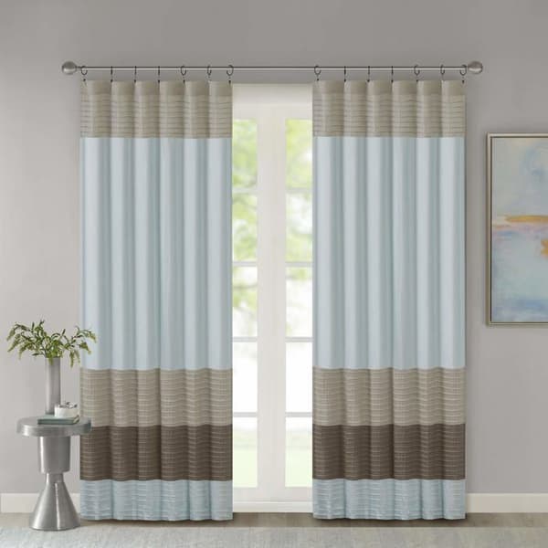 Gardin - Madison Park Dubbla Gardiner - MP40-2223 - Tradewinds Polyoni Beaded fönsterpanel 50 x 84, blå, 50 x 84 tum