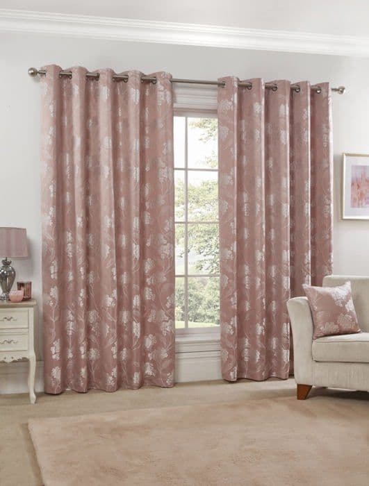 Gardin - dubbla gardiner Emma barclay - BLOS9090BLS - Blossom Double Jacquard gardiner med öljetter Blek rosa 228 x 228 cm