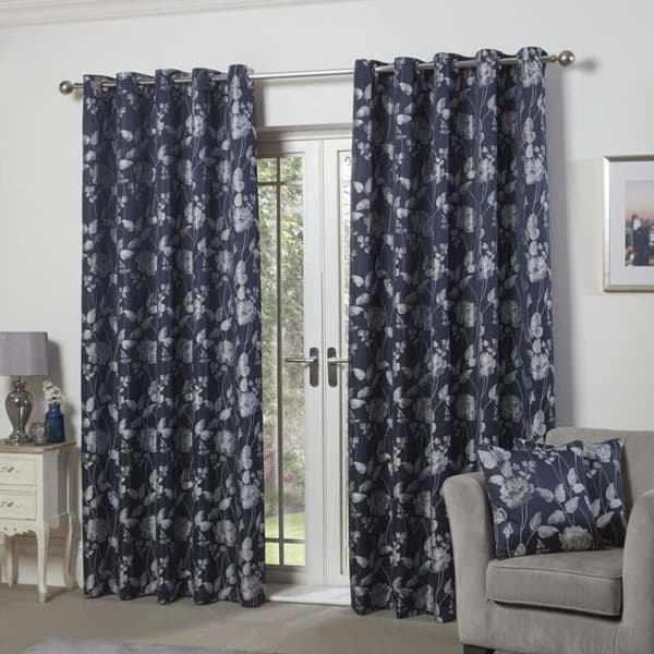 Emma Barclay - BMW6690NVY - Butterfly Meadow Jacquard Double Eyelet Gardiner Marinblå Bredd 66 x Höjd 228 cm