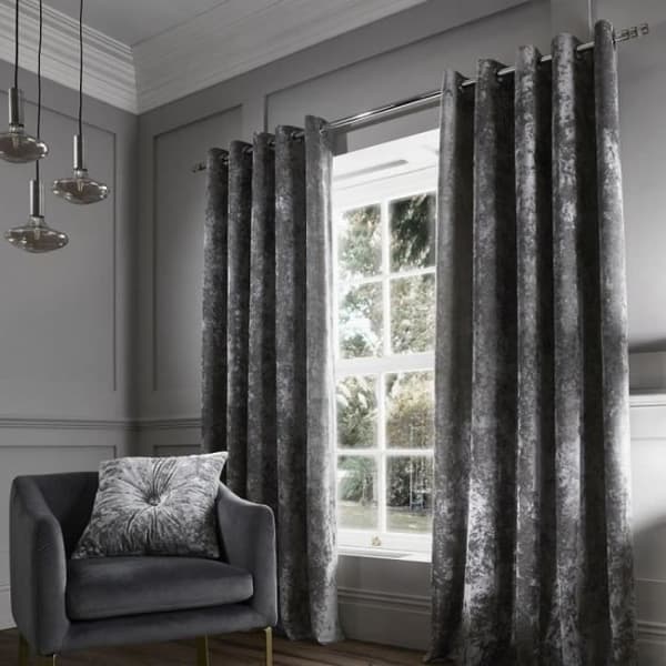 Catherine Lansfield - Eyelet gardiner - med foder - krossad sammet - silvergrå - L 168 x B 229 cm