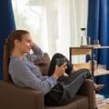 Miniatyrbild 3 av 6: Relaxdays Mörkläggande gardiner med öljett, set om 2, enfärgad i polyester, HxlxD: 245 x 135 x 0,5 cm, svart
