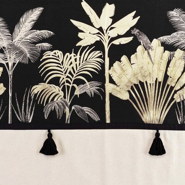 Öljegardin 140x240 cm vanlig beige med metalltryck och pompom - Karaba