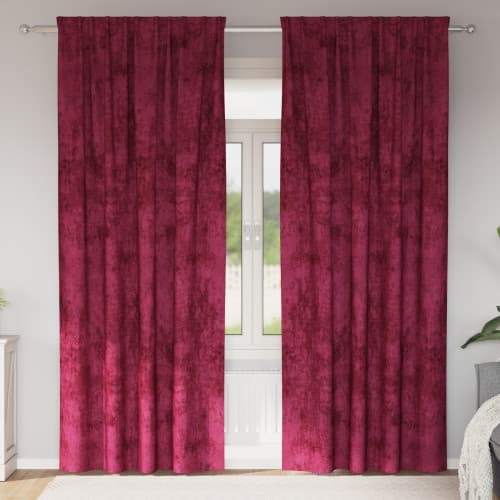 Sammetsgardiner 2 st med ringar Vinröd 225x140 cm