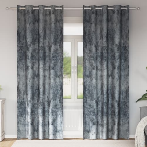 Velvet Gardiner 2 st med Ögonringar Silver Grå 245x140 cm