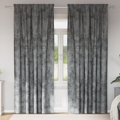Sammetsgardiner 2 st med öljett Grå 245x140 cm