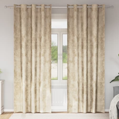 Sammet Gardiner 2 st med Ögonringar Grädde 260x140 cm