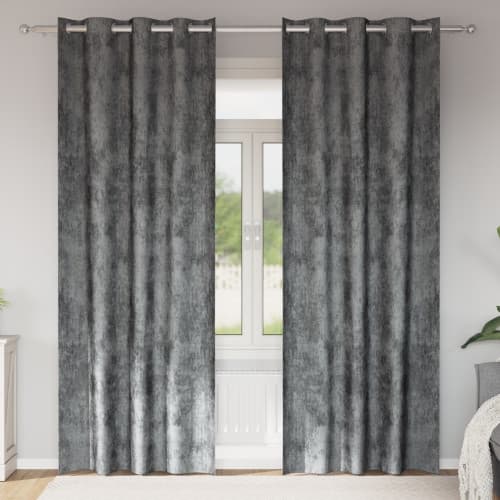 Sammet Gardiner 2 st med Öljett Grå 225x140 cm