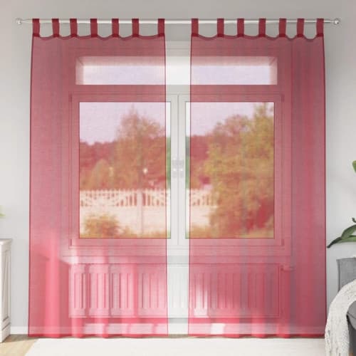 Voile gardiner med öglor 2 st vinröd 140x225 cm