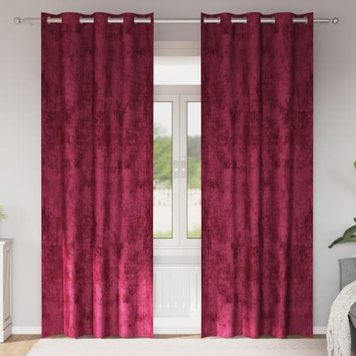 Velvetgardiner 2 st med öglor Vinröd 260x140 cm
