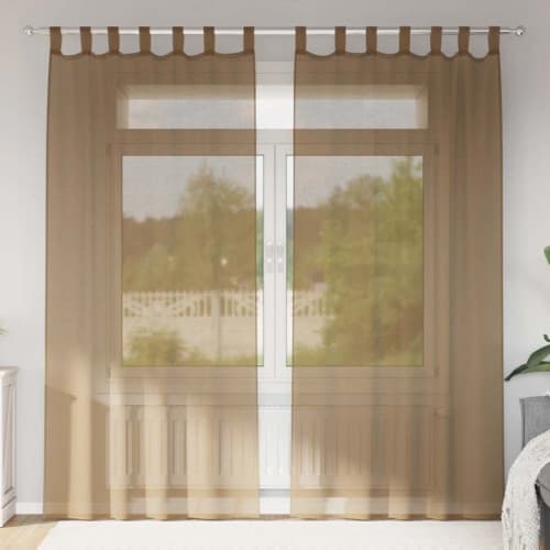 Voile gardiner med öglor 2 st ljusbrun 140x245 cm