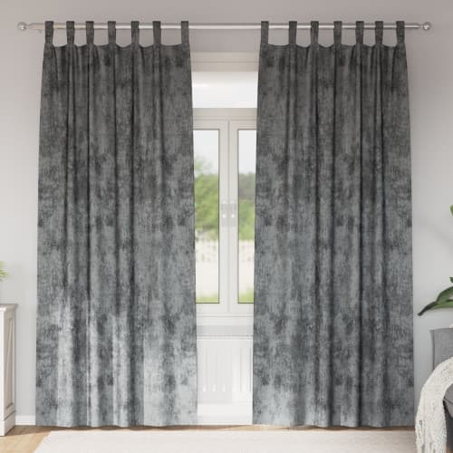 Sammet Gardiner 2 st med Öljett Grå 260x140 cm