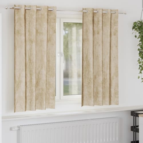Sammet Gardiner 2 st med Ögonringar Grädde 175x140 cm