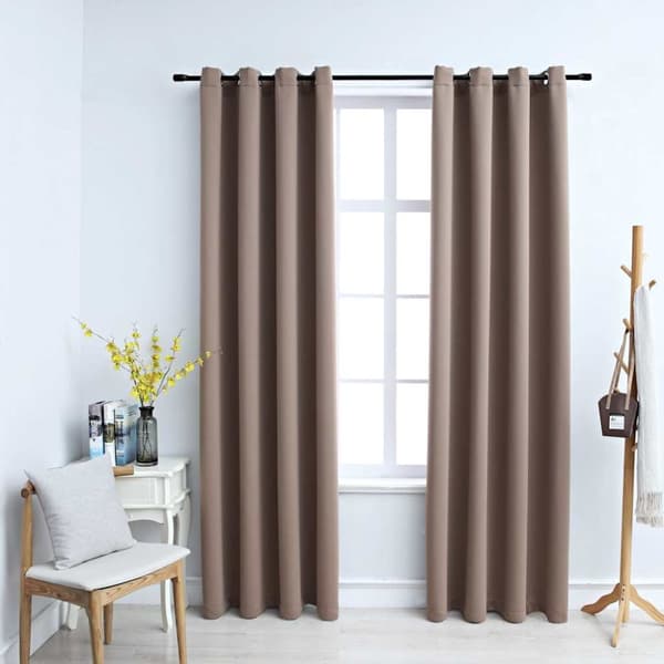 Mörkläggningsgardiner med metallringar 2 st taupe 140x175 cm