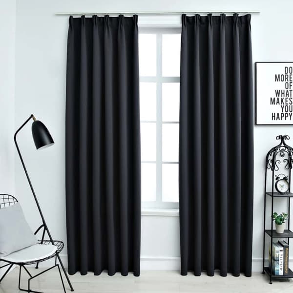 Mörkläggningsgardiner med krokar 2 st svart 140x245 cm