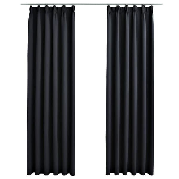 Mörkläggningsgardiner med krokar 2 st svart 140x175 cm