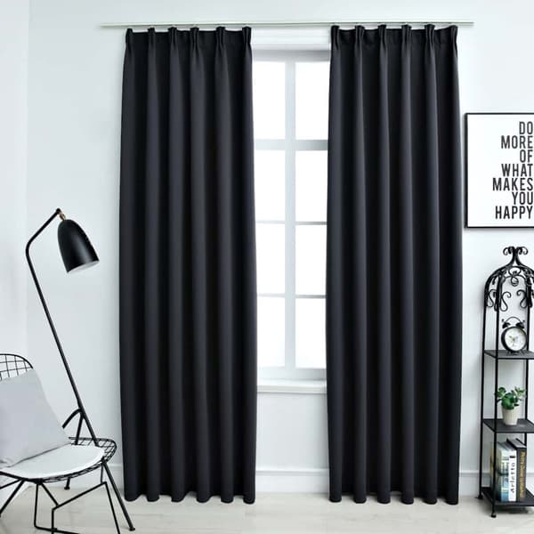 Mörkläggningsgardiner med krokar 2 st svart 140x175 cm