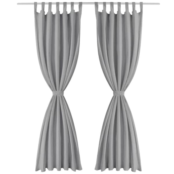 Gardiner i microsatin 2 st med öglor 140x175 cm grå