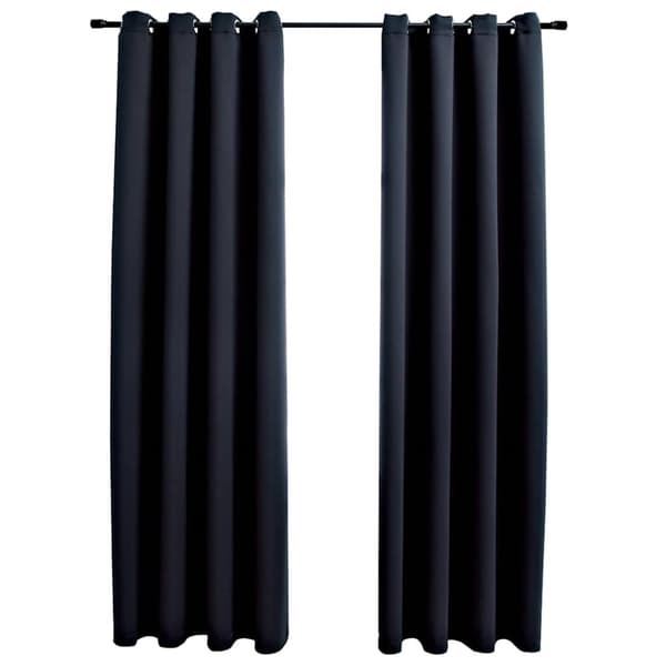 Mörkläggningsgardiner med metallringar 2 st svart 140x225 cm