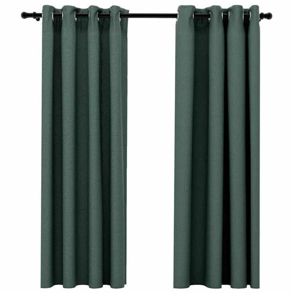 Mörkläggningsgardin med öljetter linnelook 2 st grön 140x175cm