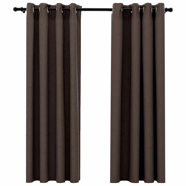 Mörkläggningsgardin med öljetter linnelook 2 st taupe 140x175cm