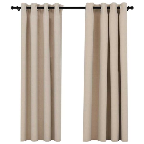 Mörkläggningsgardin med öljetter linnelook 2 st beige 140x175cm