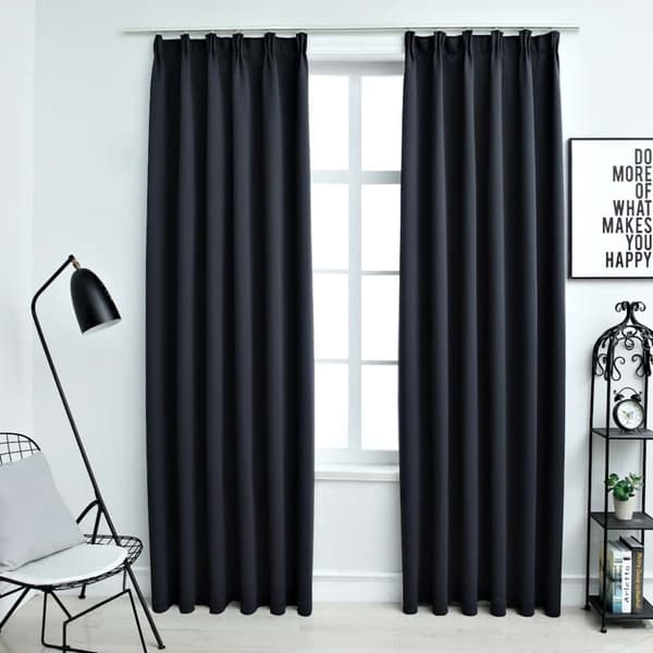 Mörkläggningsgardiner med krokar 2 st antracit 140x245 cm