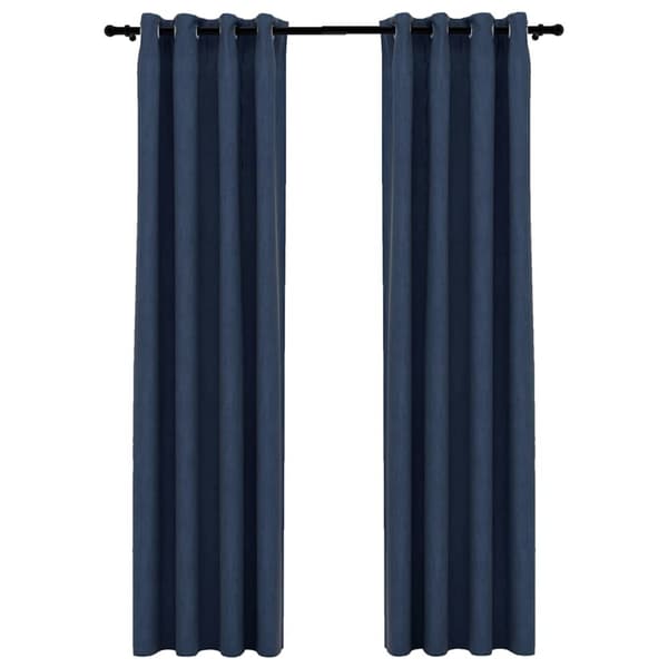 Mörkläggningsgardin med öljetter linnelook 2 st blå 140x225cm