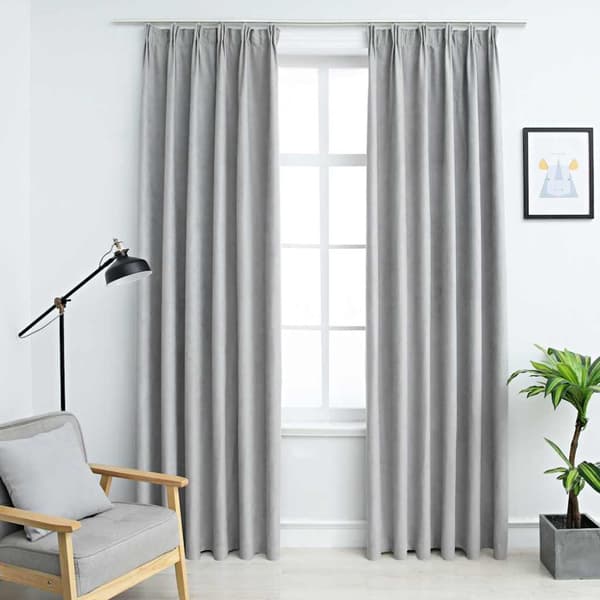 Mörkläggningsgardiner med krokar 2 st grå 140x225 cm