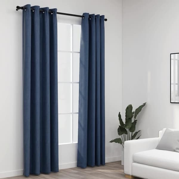 Mörkläggningsgardin med öljetter linnelook 2 st blå 140x245cm