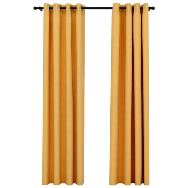 Mörkläggningsgardin med öljetter linnelook 2 st gul 140x225cm