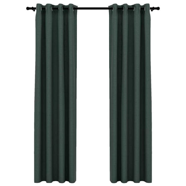 Mörkläggningsgardin med öljetter linnelook 2 st grön 140x225cm