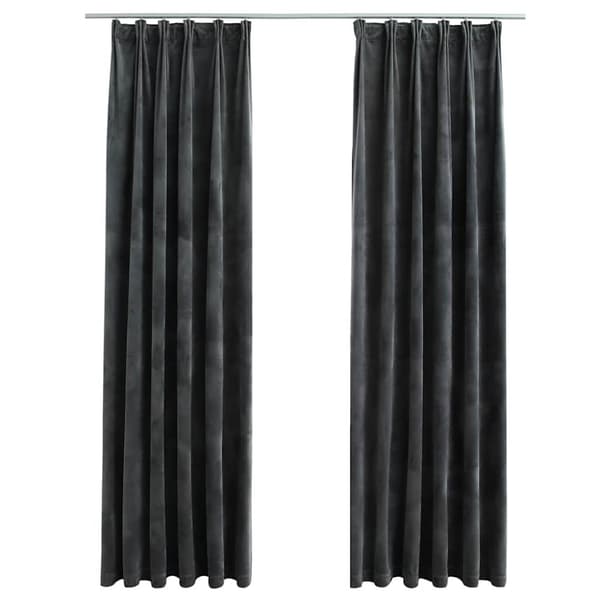 Mörkläggningsgardiner 2 st m. krokar sammet antracit 140x245 cm