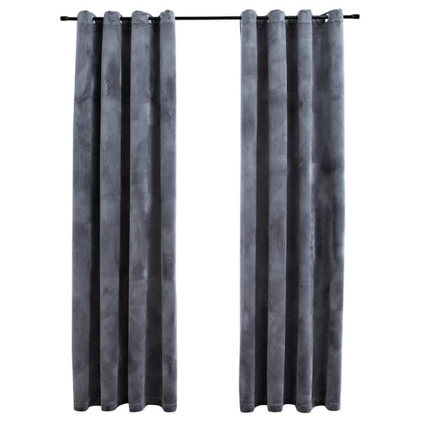 Mörkläggningsgardiner med ringar 2 st antracit sammet 140x245 cm