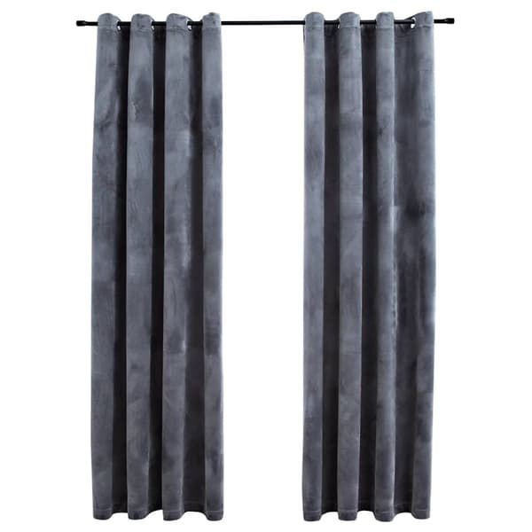 Mörkläggningsgardiner med ringar 2 st antracit sammet 140x225 cm
