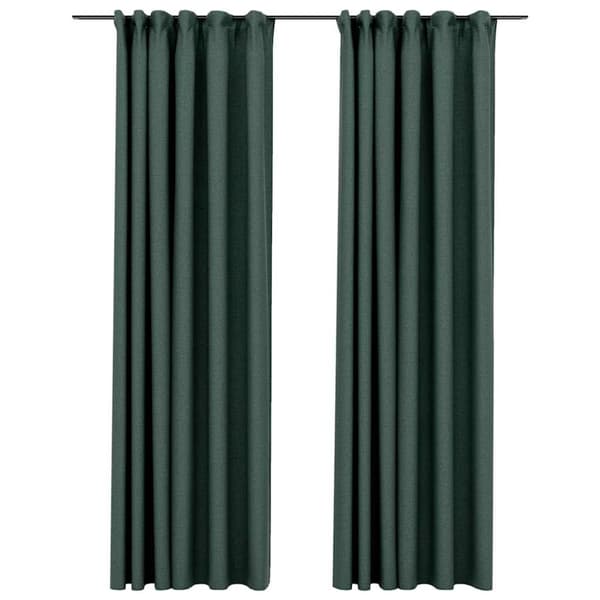 Mörkläggningsgardin med krokar linnelook 2 st grön 140x225 cm