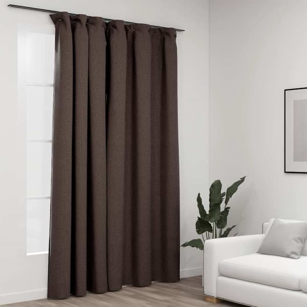 Mörkläggningsgardin med krokar linnelook taupe 290x245 cm