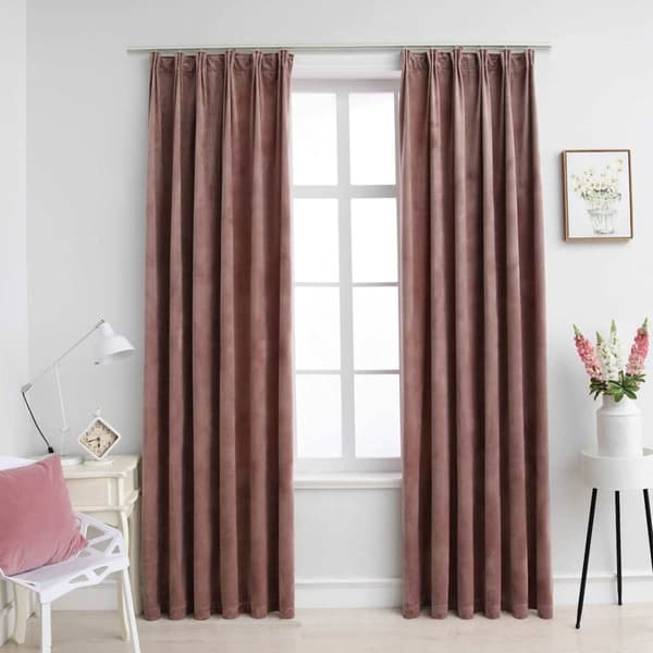 Mörkläggningsgardiner 2 st m. krokar sammet antikrosa 140x245cm
