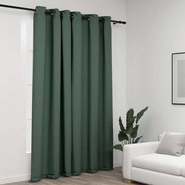 Mörkläggningsgardin med öljetter linnelook grön 290x245cm