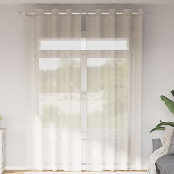 Voile gardiner med genomföringar 2 st gräddvit 140x300 cm