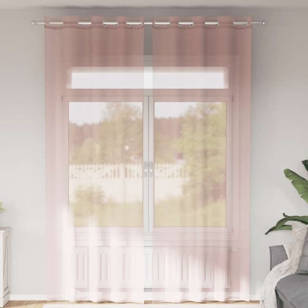 Voile gardiner med genomföringar 2 st ljusrosa 140x300 cm