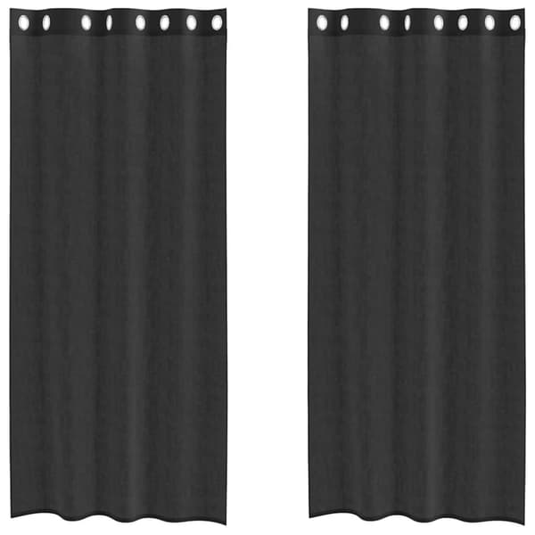 Voile gardiner med genomföringar 2 st svart 140x245 cm
