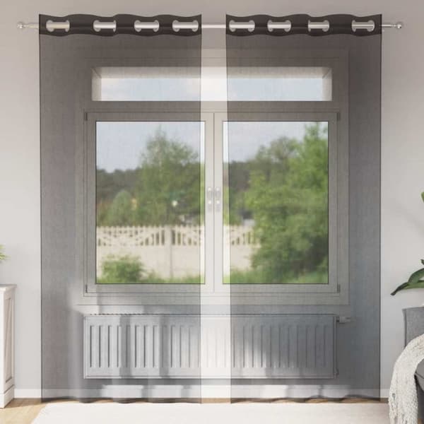 Voile gardiner med genomföringar 2 st svart 140x245 cm