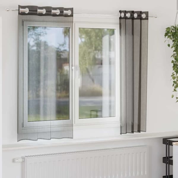 Voile gardiner med genomföringar 2 st svart 140x175 cm