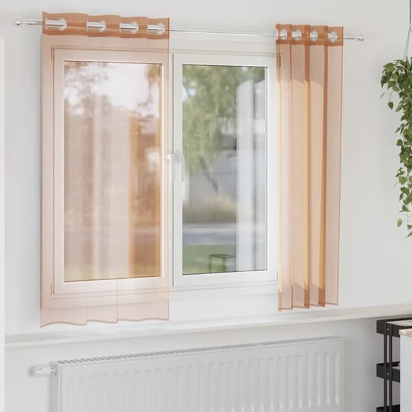 Voile gardiner med genomföringar 2 st terrakotta