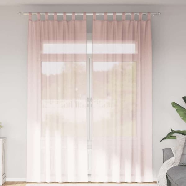Voile gardiner med öglor 2 st ljusrosa 140x260 cm