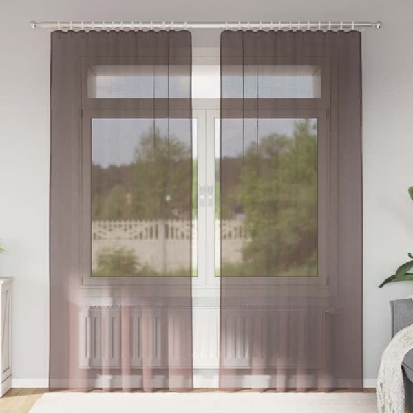 Voile gardiner med fliktopp 2 st brun