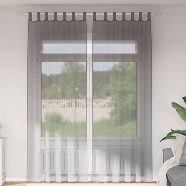 Voile gardiner med öglor 2 st mörkgrå 140x260 cm