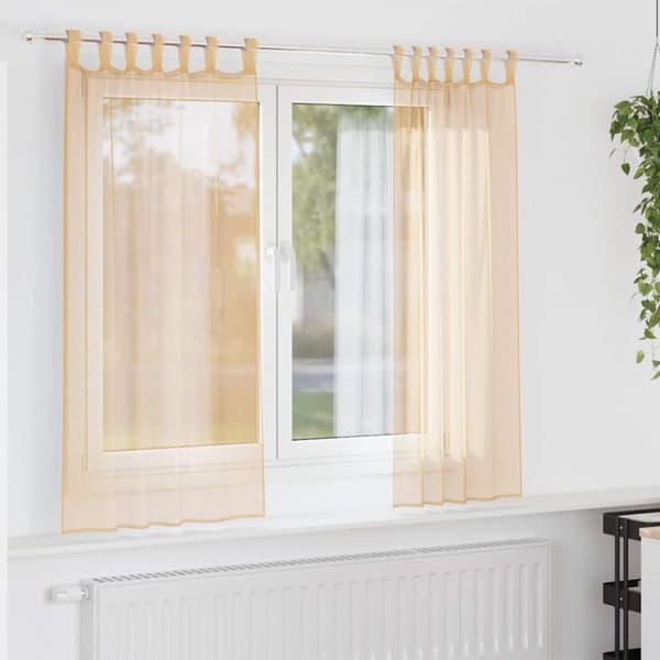 Voile gardiner med öglor 2 st sand 140x175 cm