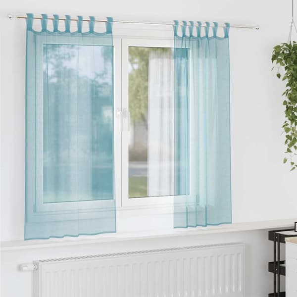 Voile gardiner med öglor 2 st turkos 140x140 cm